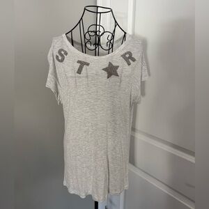 Zara Sequin “STAR” Short Sleeve Tee in Gray Size Large ⭐️